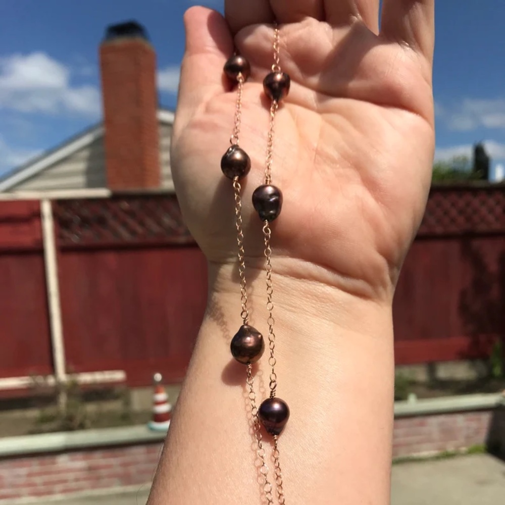 Brown Freshwater Edison Pearl and Rose Gold-filled Necklace
